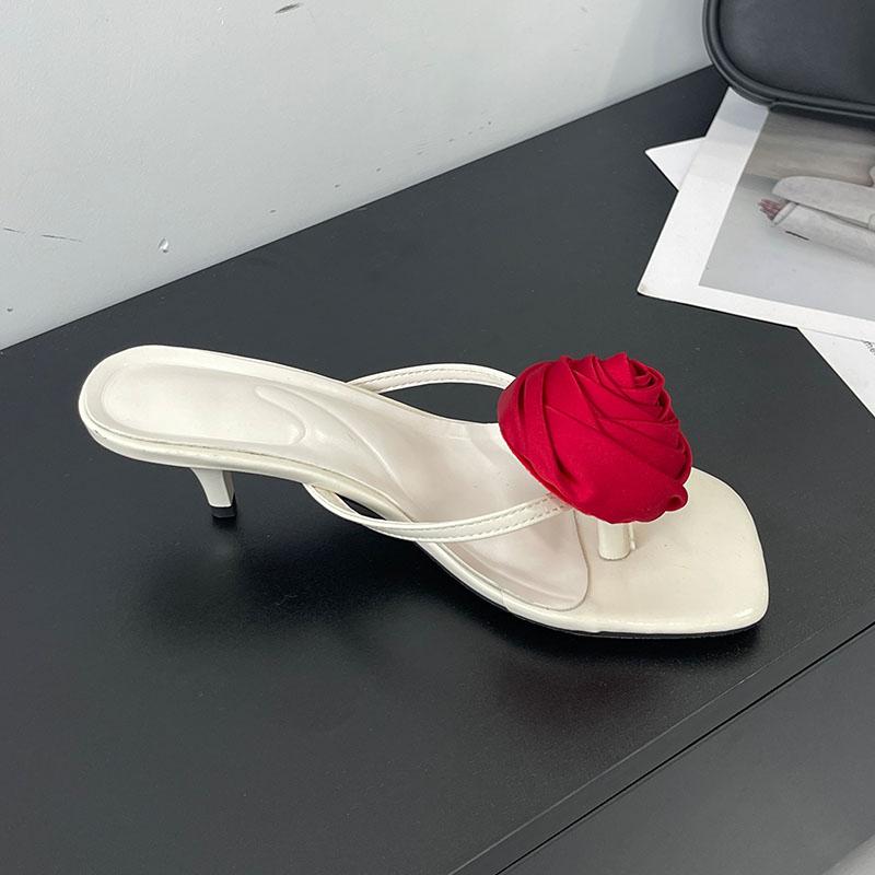 Fashion Female Flip Flops Pumps Heels Shoes For Women New In 2025 Fashion Flower Ladies Medium Heels Slides Sandals Shoes Big Size 43