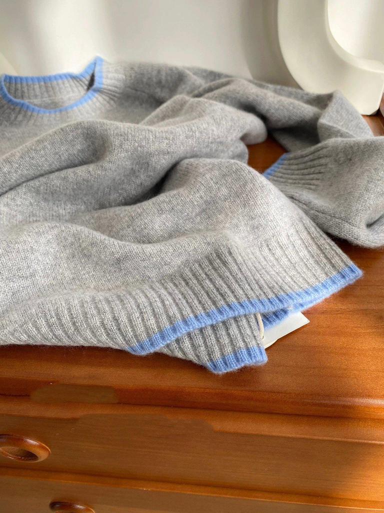 Women's Color Block Wool Sweater - Thick, Soft, Loose Fit, Fall/Winter 2025, Round Neck Knit
