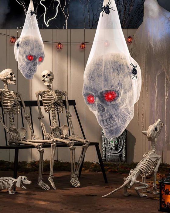 Lot De 2 Décorations À Suspendre Pour Halloween, Crâne En Plein Air Avec 2 Araignées, Décoration De Tête De Mort Pour Halloween