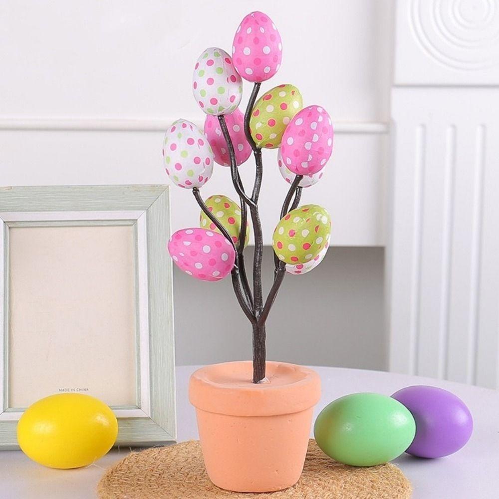 Cute Foam Easter Egg Bonsai Colorful DIY Painting Egg Tree Flowerpot Simulated Decorative Easter Potted Plant Tabletop Ornament