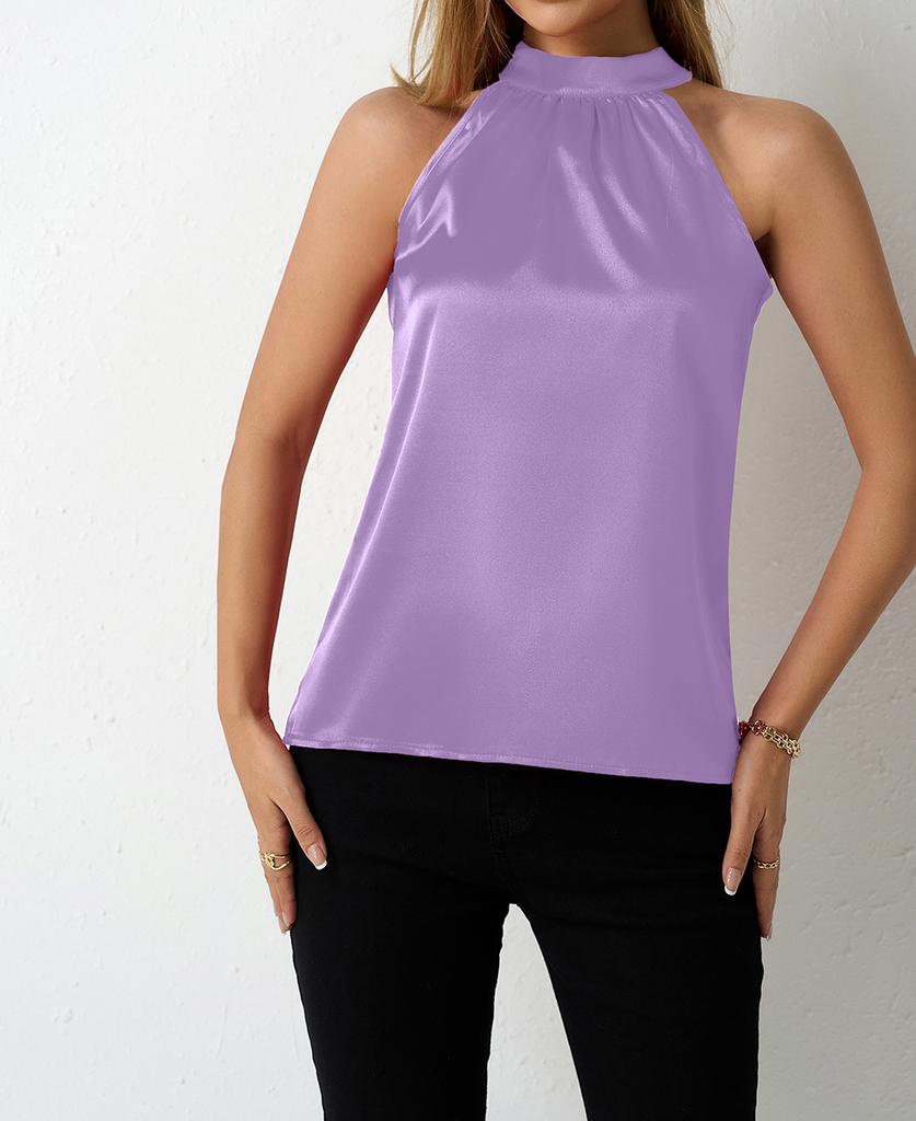 Dámský letní saténový top s odhalenými rameny, visacím výstřihem a saténové halenky a košile bez rukávů