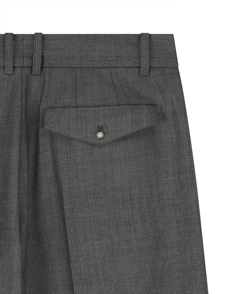 NOIRER Herringbone Two-Tuck Slouchy Slacks (Gray)