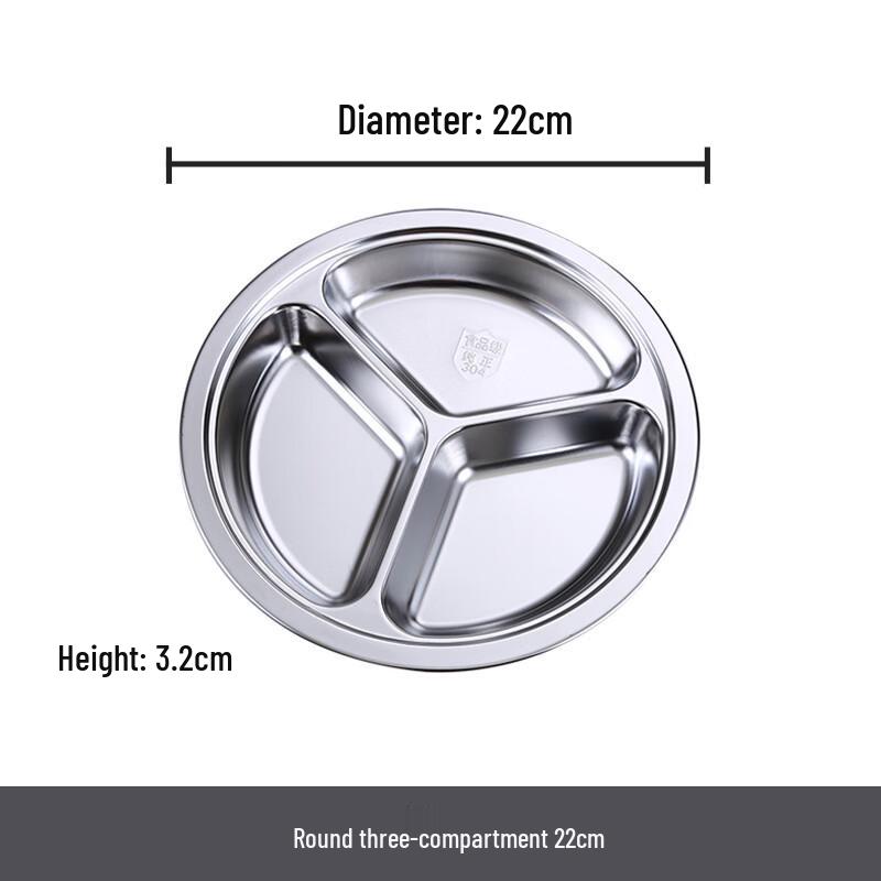 Qianxing Stainless Steel 3-Compartment Round Meal Tray