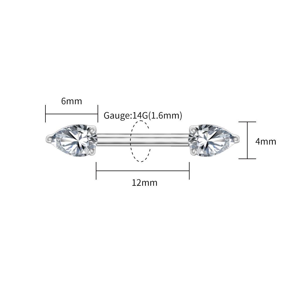 1Pc Right Grand ASTM F136 Titanium Teardrop CZ Nipple Ring 14G Threadless Push Pin Straight Barbell Piercing Body Jewelry