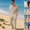 Europäischer & Amerikanischer Leinen Herbst Herren Freizeitanzug: Hemd mit lockerem Revers & Langarm-Strandhose