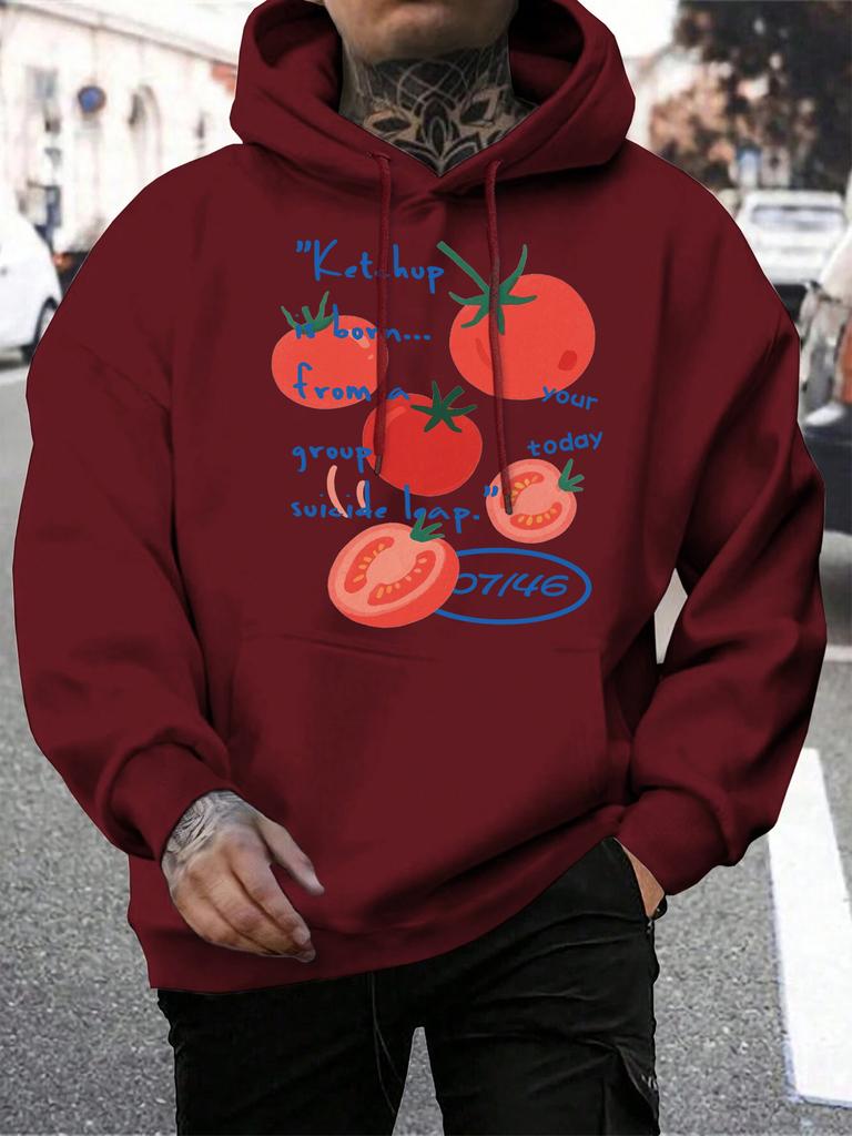 Ketchup Sweet Tomato Fruit Print Hoodies Male Soft Pocket Pullovers Fleece Multicolor Hoody Autumn Comfortable Mens Sportswear