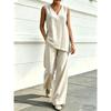 PEYWOW Costume de pantaloni casual de modă pentru femei, fără mâneci, cu decolteu în V