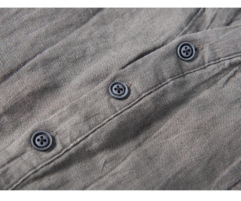 Men's Retro National Trend Linen V-Neck Pullover Shirt - Short-Sleeved, Stand-Up Collar, Lightweight, Breathable