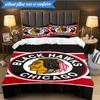 3PCS Chicago-Blackhawks Logo Bedding Set,Including 1pc Duvet Cover And 2pcs Pillowcases Perfect for Bedroom, Dormitory, Fan Christmas Gift