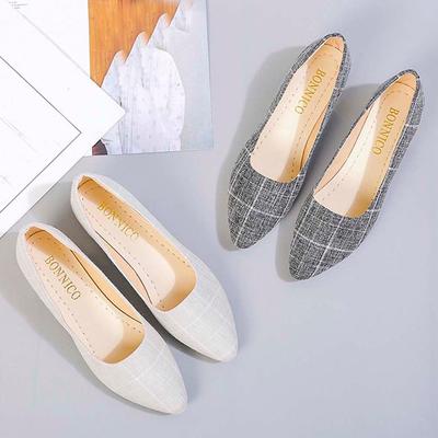 Mocasines de punta puntiaguda, zapatos de lona para mujer, zapatos de cuadros vichy para mujer