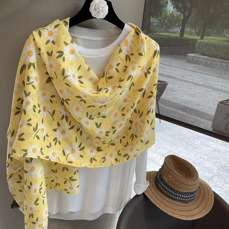 Small flower bohemian ethnic style beach outing versatile silk scarf sunshade sun protection personalized matching cape shawl