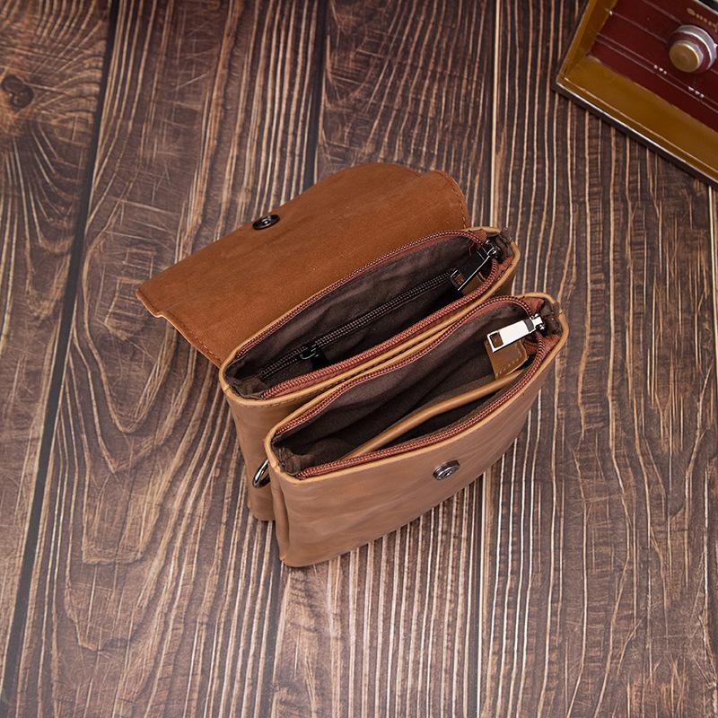 Double-layer Pocket Crazy Horse Leather Korean Men's Bag Casual Backpack Trend Waist Bag Shoulder Crossbody Bags