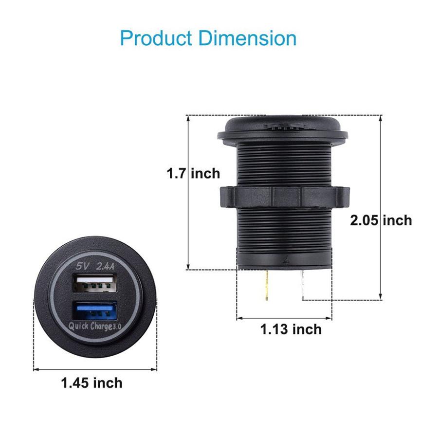 3.0&2.4A Waterproof Dual USB Port Charger Socket Outlet 12V LED for Car Vehicle