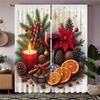 2pcs Christmas Window Curtains - Heavyweight Matte Polyester Blackout Curtains with Red   Green   Golden Holiday Decor - Machine