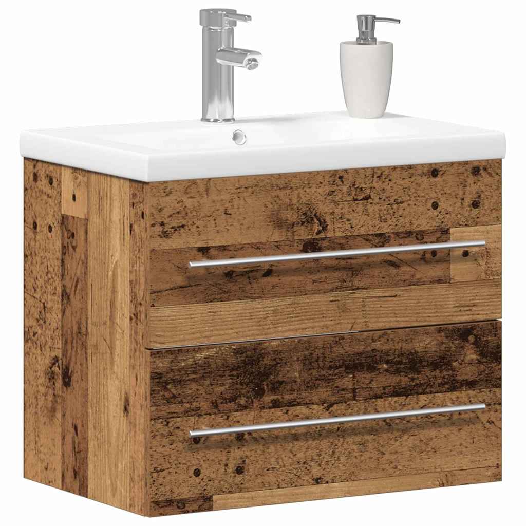 Washbasin Cabinet Set 2 Pcs Reclaimed Wood Look Engineered Wood & Ceramic