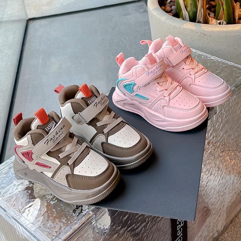 2025 Spring and Autumn New Girls Shoes Children's Sports Shoes Medium and Small Children's Casual Non-slip Boys Board Shoes Dad Shoes