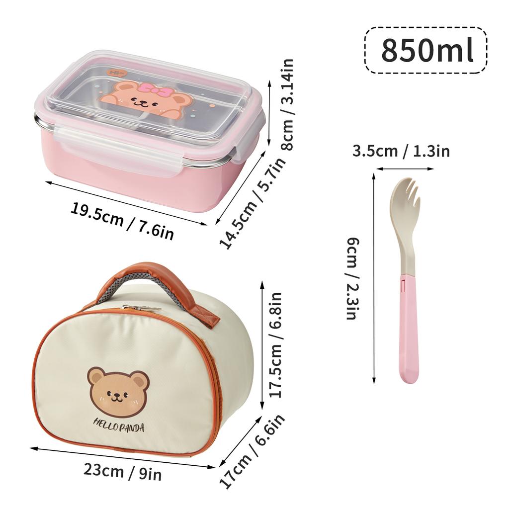 2 Compartment 304 Stainless Steel Bento Lunch Box With Spoon 530/850ML Portable Heatable Food Container For Kids Students School