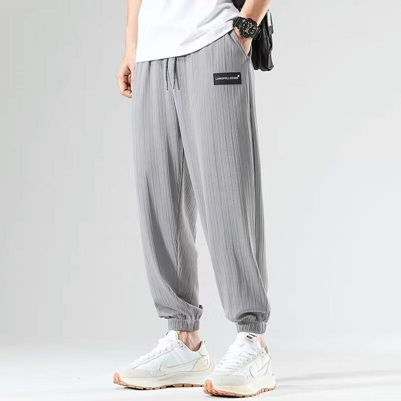 Shirts and Less Clothing, Ice Silk Pants, Men's Summer Thin Drape Leggings, Casual Trousers, Loose Trend Elastic Sweatpants