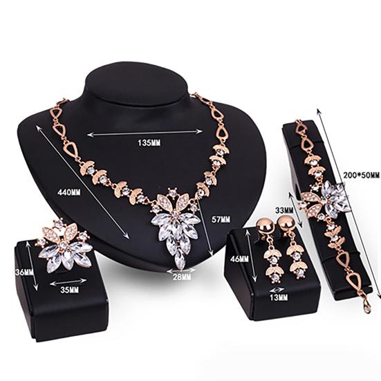Women's Wedding Bracelet Necklace Jewelry Set Clear Crystal Statement Ring Earrings KTJ
