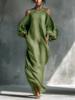 Europe, America Spring and Summer New Fashion High-end Women's Clothing Long-sleeved Off-the-shoulder Long Dress Mid-waist Pullover Dress