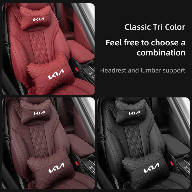Car Seat Neck Pillow Leather Headrest Lumbar Waist Support Mat For KIA EV6 Stinger RIO Sorento Picanto Ceed Borrego Syros K4 K5