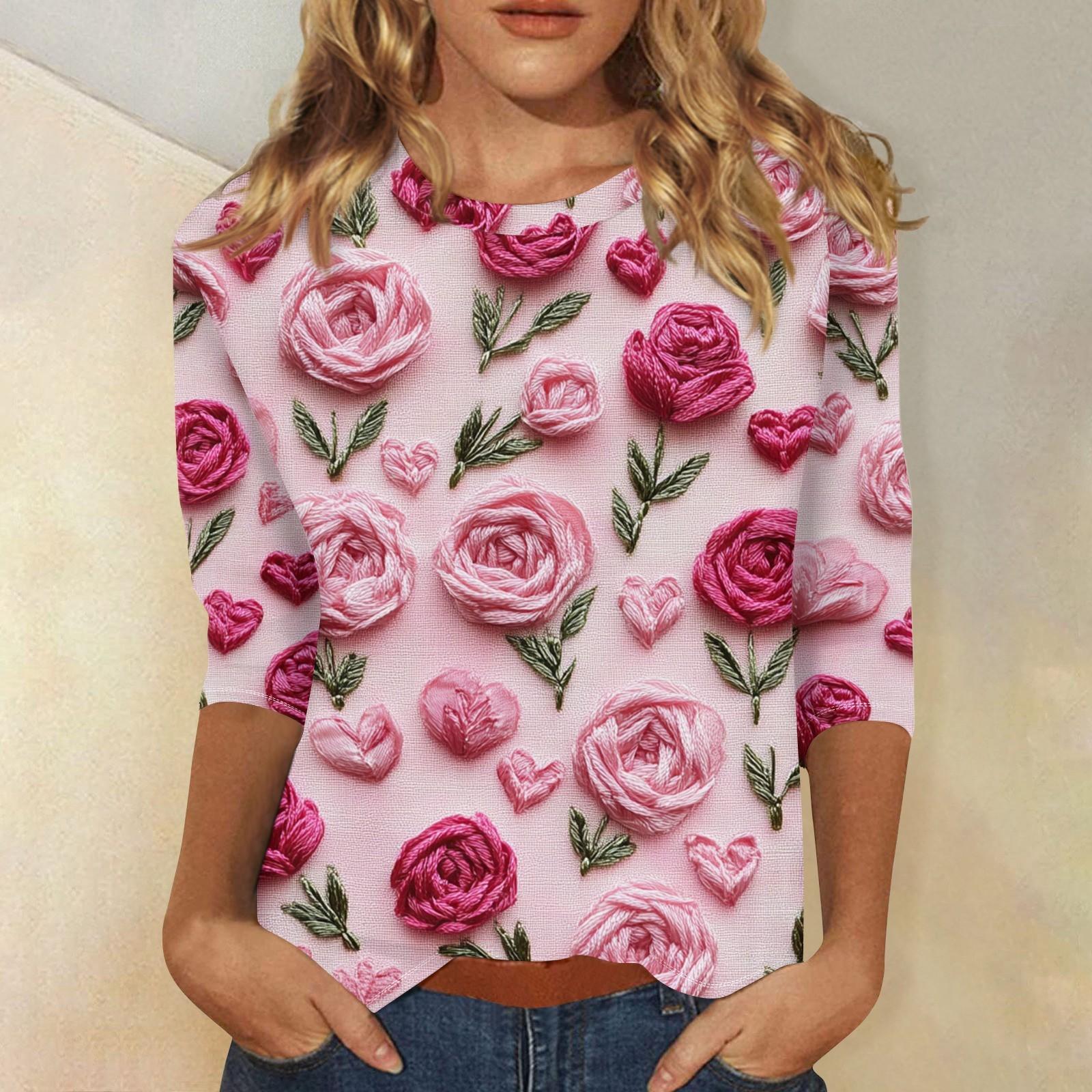 

Женская мода повседневная кофта с разрезом на рукаве 3/4 и принтом ко Дню святого Валентина с круглым вырезом L армия зеленый