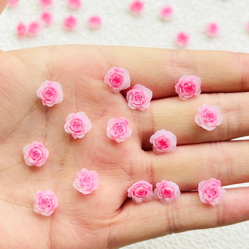 

50 Pcs New Kawaii Cartoon Pink Rose Flower Resin Flat Back Cartoon Scrapbook Figurine Diy Bow Decor Accessories Crafts A43