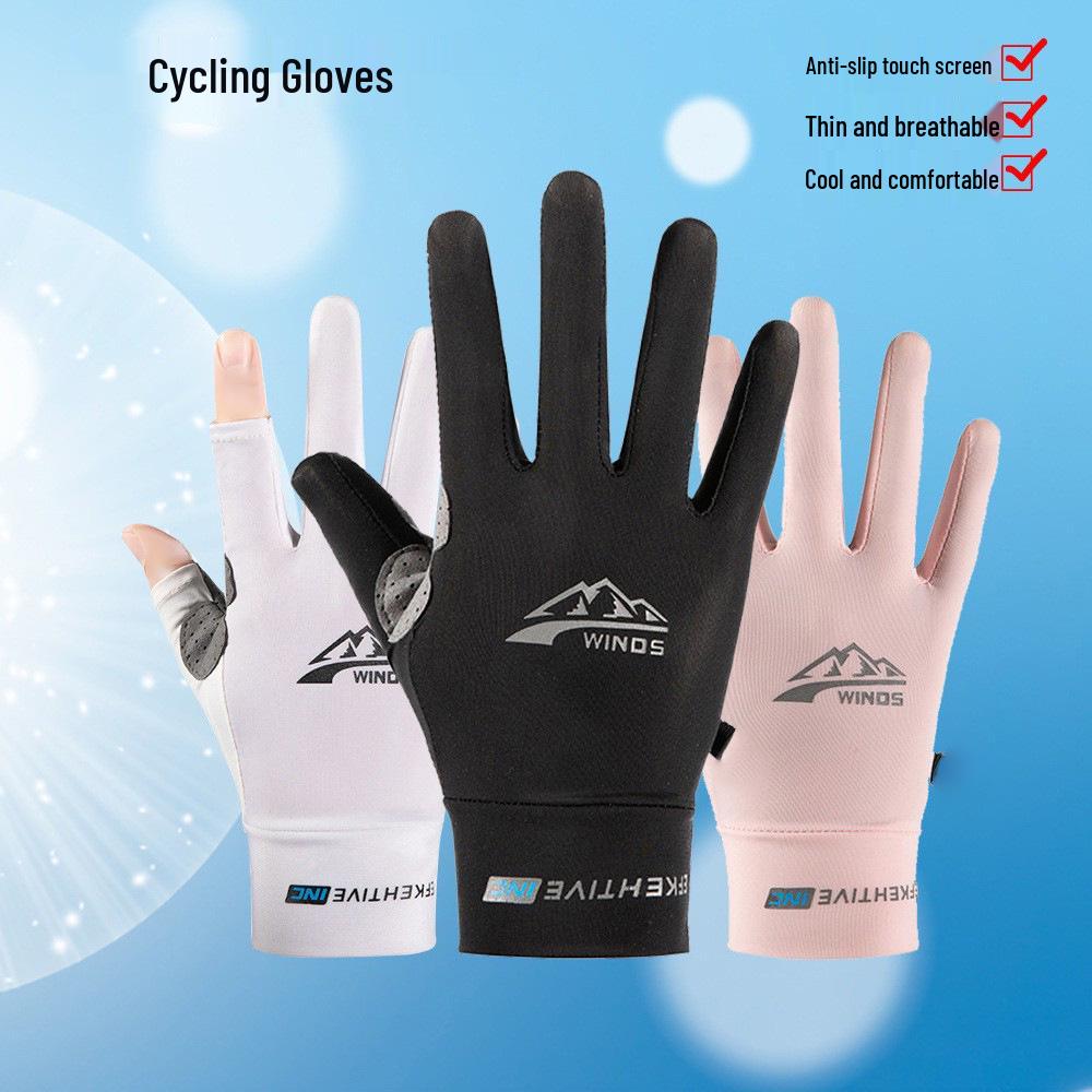 Unisex Sun Protection Ice Silk Gloves - Non-Slip, Breathable, Touchscreen-Friendly for Driving, Cycling, Fishing.