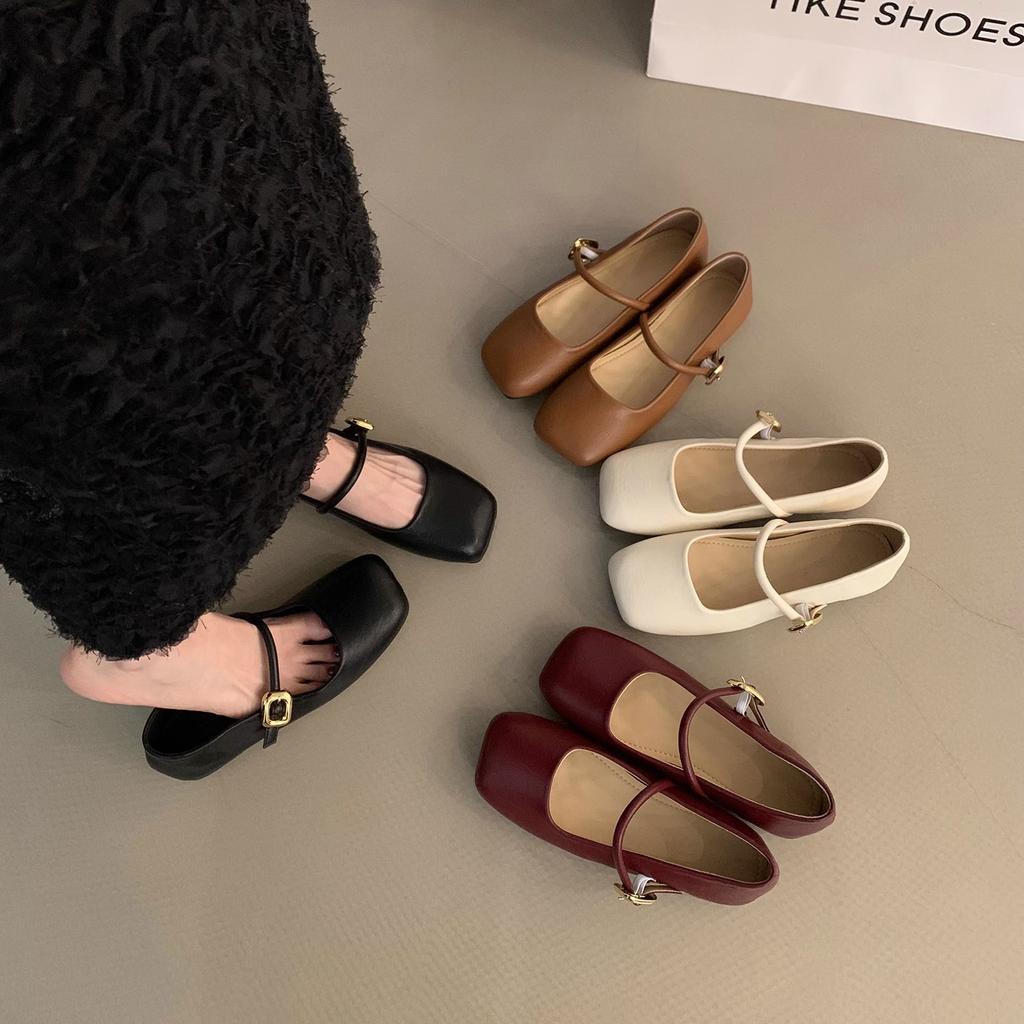 French square toe pumps single shoes women's shoes 2025 new summer fairy style flat Mary Jane shoes gentle wind