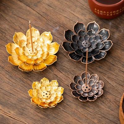 Lotus Design Incense Burner 6 Holes 2/3 Layer Lotus Aromatherapy Stand Vintage Detachable Ash Catcher Incense Stick Holder
