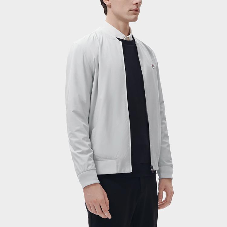 Fila Solid Color Logo Print Baseball Collar Zip Jacket Men Jackets Light-Gray F11M311703F-GY