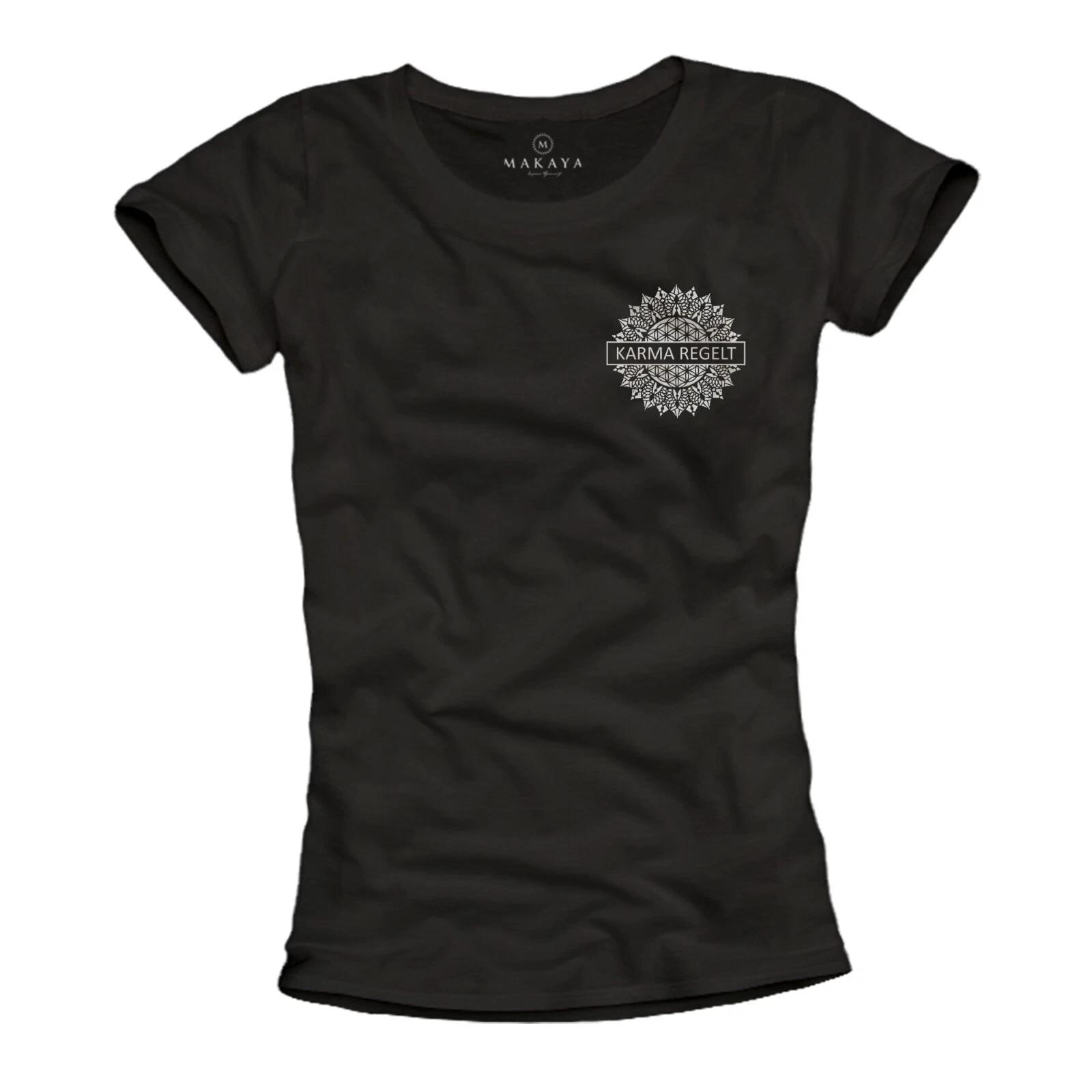 

Ladies Shirt with Back Print Back Print Karma Top Black Summer Print Mysticism- 2XL