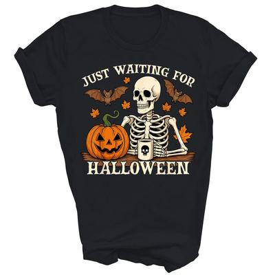 Just Waiting For Halloween Skeleton Coffee Unisex Shirt Gift