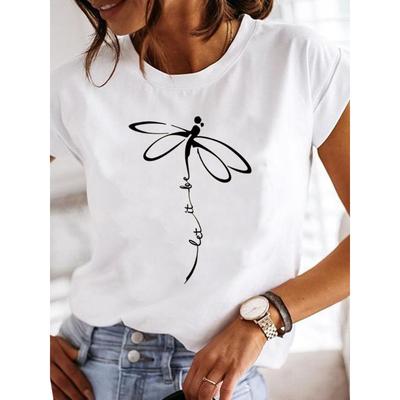 Summer T-shirt Clothing Dragonfly Pattern Printing T-shirt Short-sleeved Top Fashion Casual Ladies Women