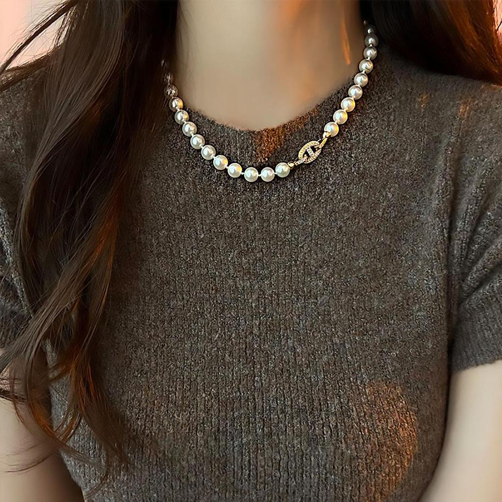 Elegante französische doppelreihige Perlenkette: Vielseitige, hochwertige Schlüsselbeinkette