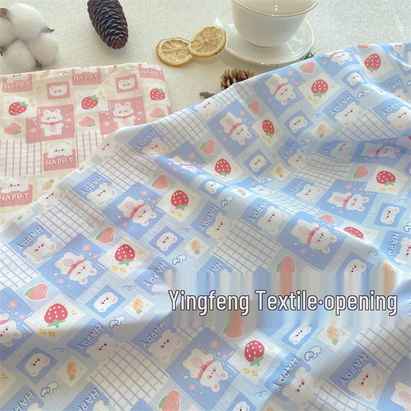 40-Count Cotton Digital Print Fabric: Strawberry Rabbit & Floral Plaid for Accessories, Bags, Homewear & DIY Projects