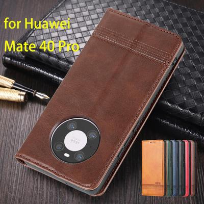 Huawei Mate 40 Pro / Mate40 Pro için Lüks Manyetik Adsorpsiyonlu Deri Kılıf Flip Kapak Koruyucu Kılıf Capa Fundas Coque