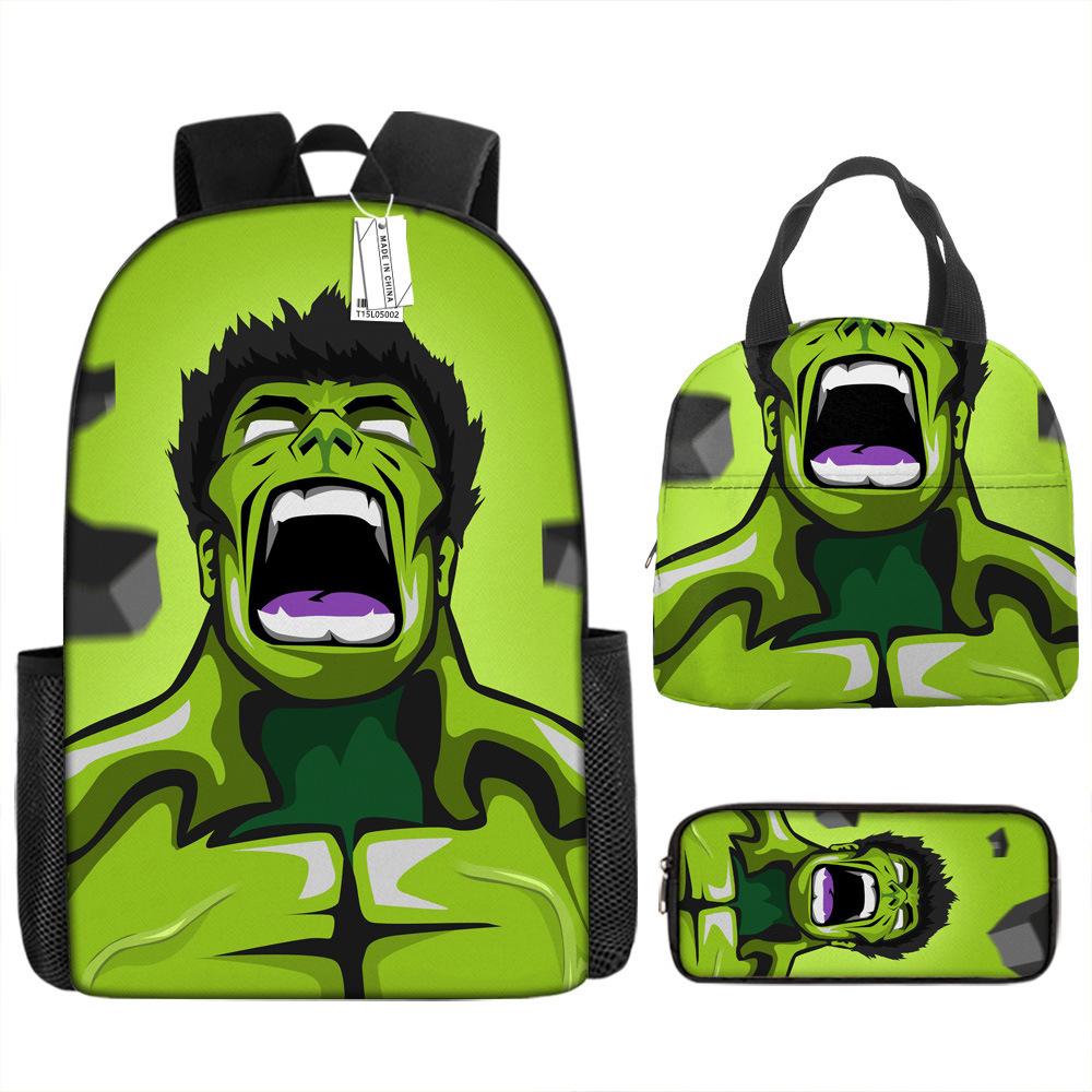 Hulk School Bag Set Elementary And Secondary School Students Large Capacity Backpack Cartoon Lunch Bag Pencil Case pen bag