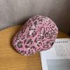 Pink Leopard Retro Print Hat With Wide Brim Breathability Beret For Casual Wear