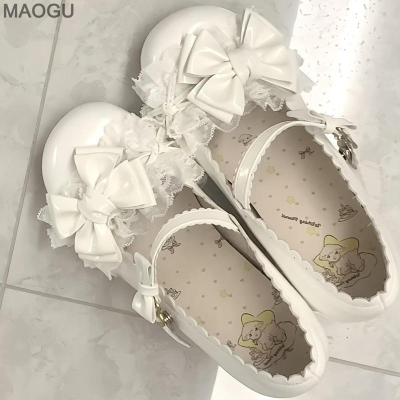 Lovely Mid-heel Women's Mary Jane Shoes Bowknot Lace Cute Lolita Shoes Round Toe Chunky Heel Sweet Pumps Size35 Zapatos De Mujer