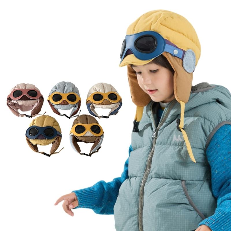 Adjustable Winter Pilot Cap With Goggles Ear Protections For Infants Soft Nylon Flight Hat For Role Play Costumes