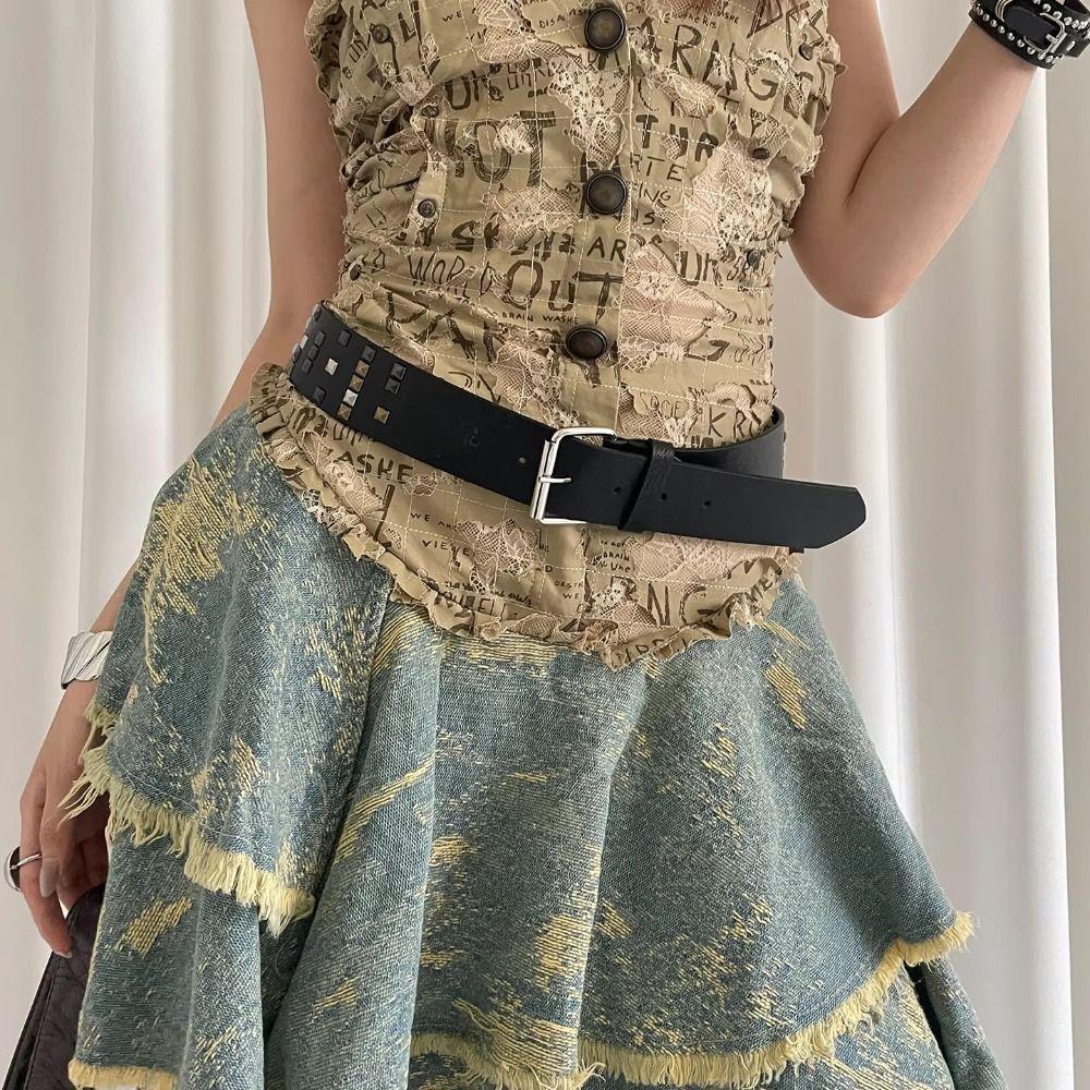 Vintage Rivet Waist Belt Leather Dress Jeans Belt Fashionable Women's Belt  Spicy Girls