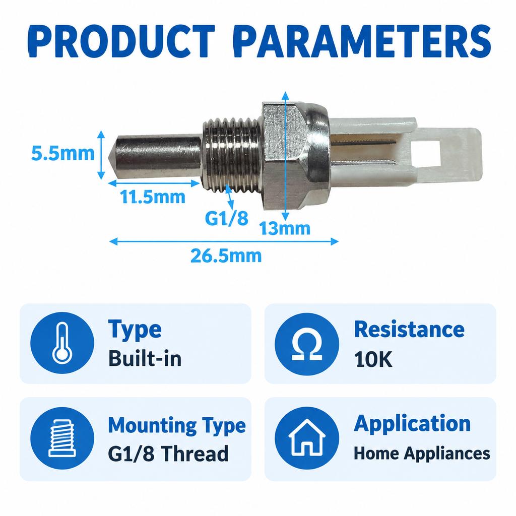NTC Temperature Sensor with G1/8 Thread and Nickel-Plated Probe 10K 3435 for Water Heater
