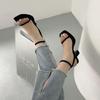 Spring and Summer One-word Buckle High Heels Design Sense Niche Pink Sexy Waterproof Table Square Head Sandals Women
