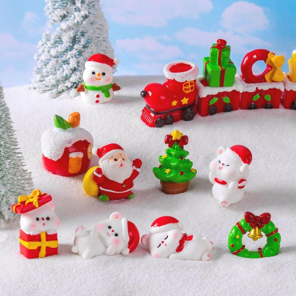 Mini Christmas Figurines Santa Clause Cartoon Snowman Statue Gift Miniature Knick-knacks
