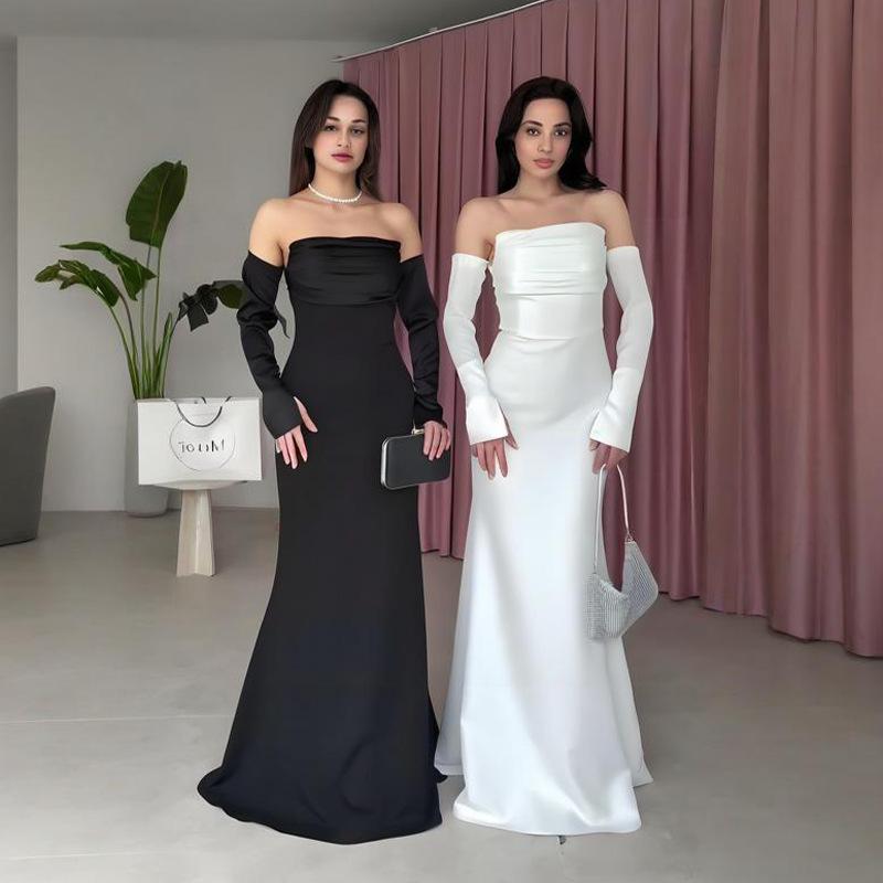 2025 Herbst Trägerloses Rückenfreies Gerafftes Kleid - Einfarbig, Langärmlig