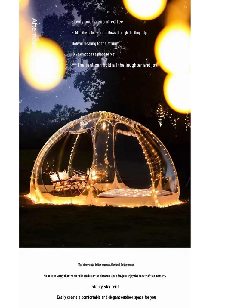 Transparent Spherical Outdoor Tent: Starry Sky Bubble House, Windproof & Warm Sunroom for Dining or Camping, Mongolian Yurt Design.