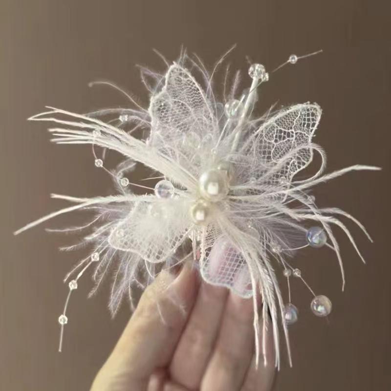 Elegantní Nádherná Pírková Motýlí Vlásenka Vílí Luxusní Svatební Vlasové Doplňky Pro Ženy Dívky Sladká Sponka Do Vlasů Dárky