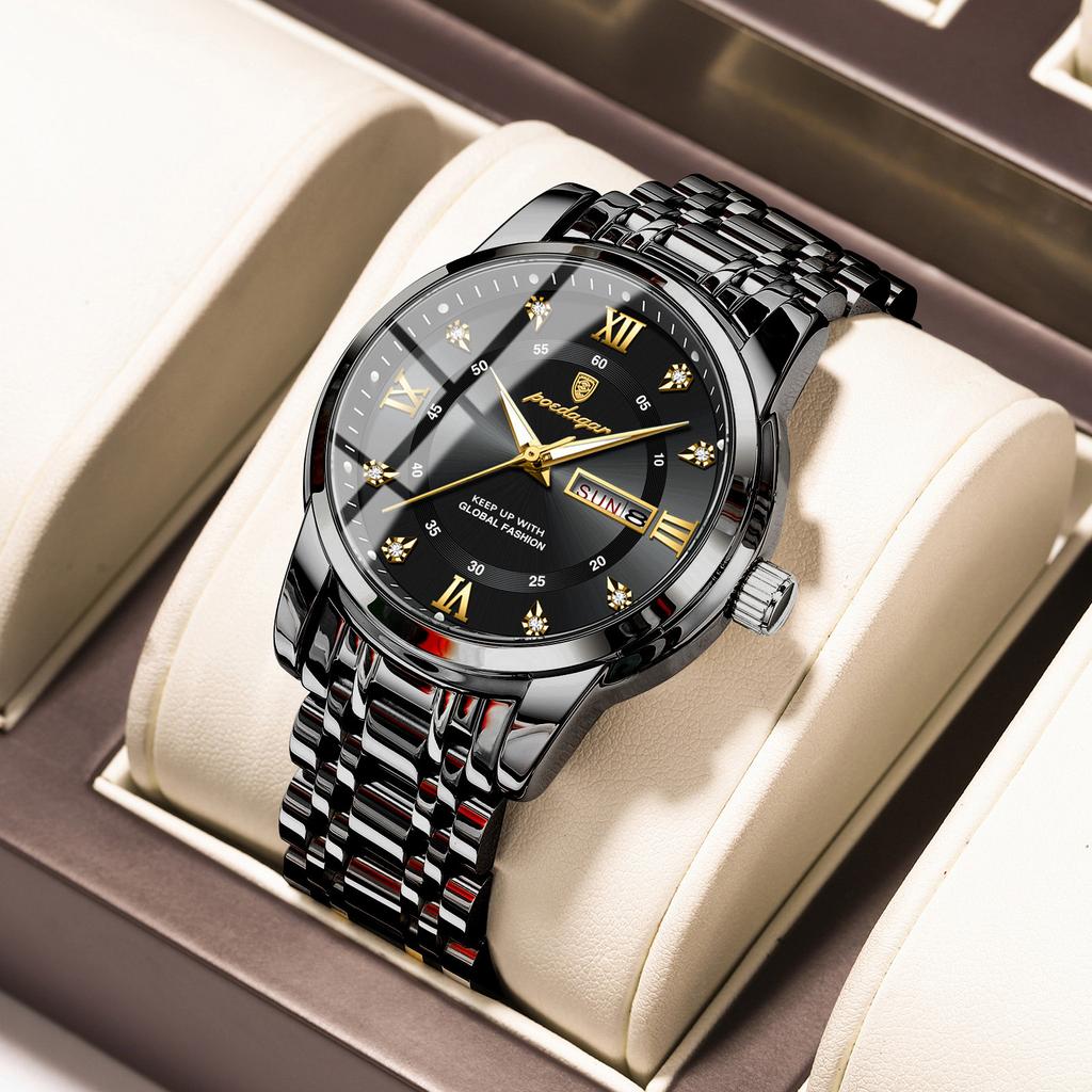 POEDAGAR Luxury Watch for Man Business Elegant Men Watch Date Week Waterproof Luminous Quartz Men's Watches Stainless Steel