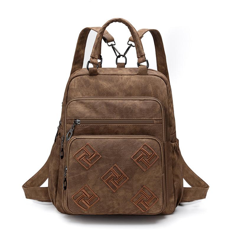 Vintage Leather Backpack for Women Casual Daypack Travel Shoulder Bag with Multi Pockets